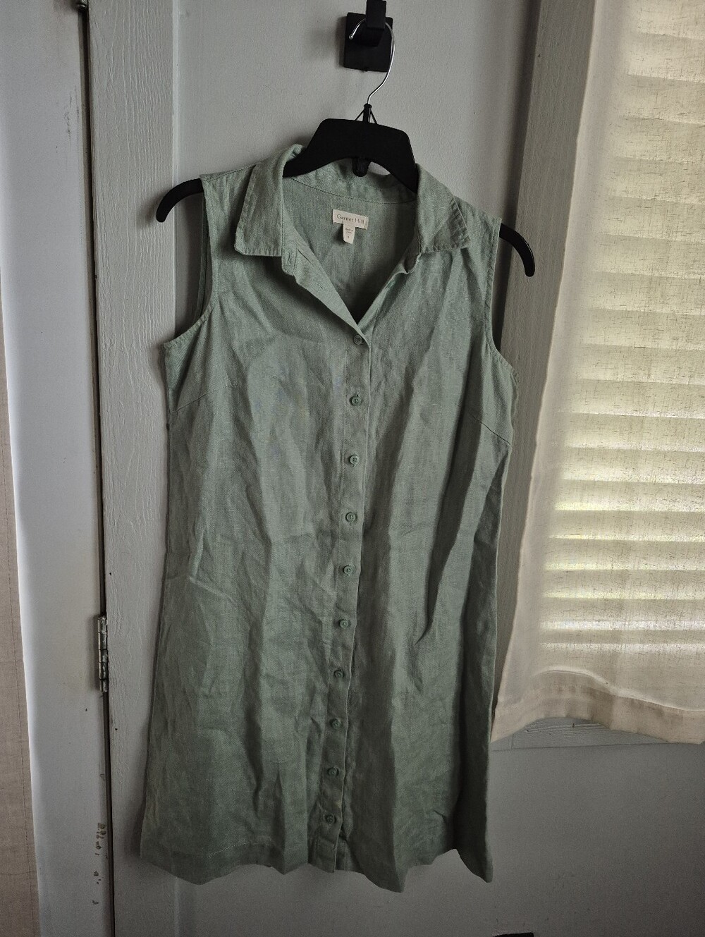 Garnet Hill Sleeveless Mint Green Button-Front Linen Dress